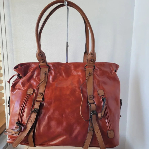 HYPE Genuine Leather Large Brown Glazed Tassel Shoulder Bag - NWT - Picture 2 of 15